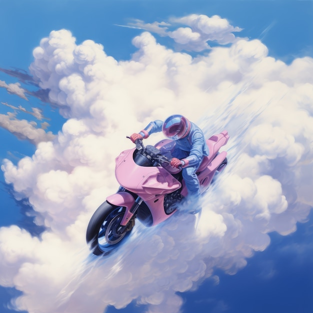 Free Photo fantasy style clouds  and man on motorcycle