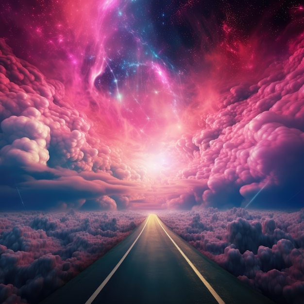 Free photo fantasy style clouds and road