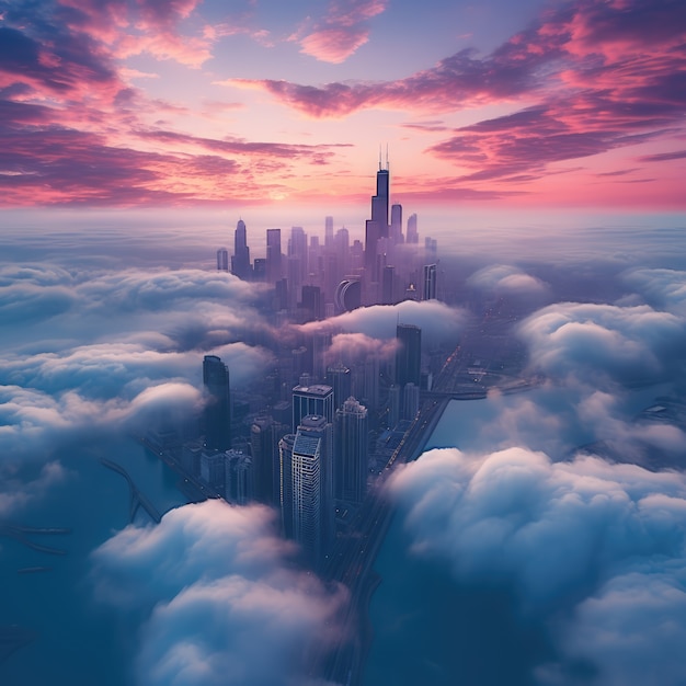 Free Photo fantasy style clouds with city