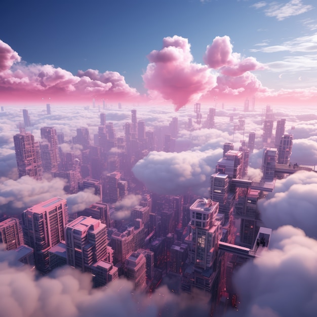 Free Photo fantasy style clouds with city