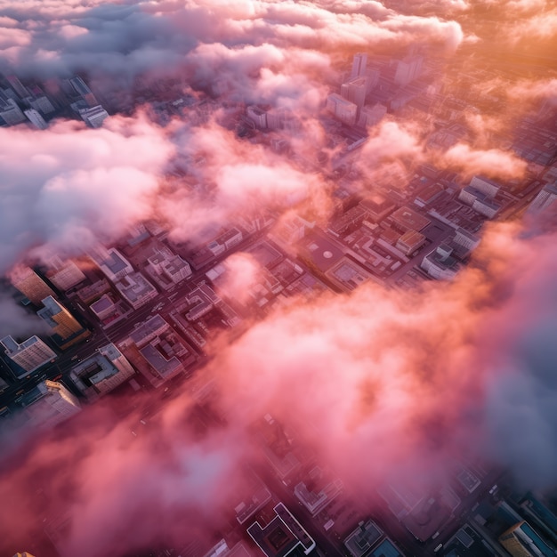 Free Photo fantasy style clouds with city