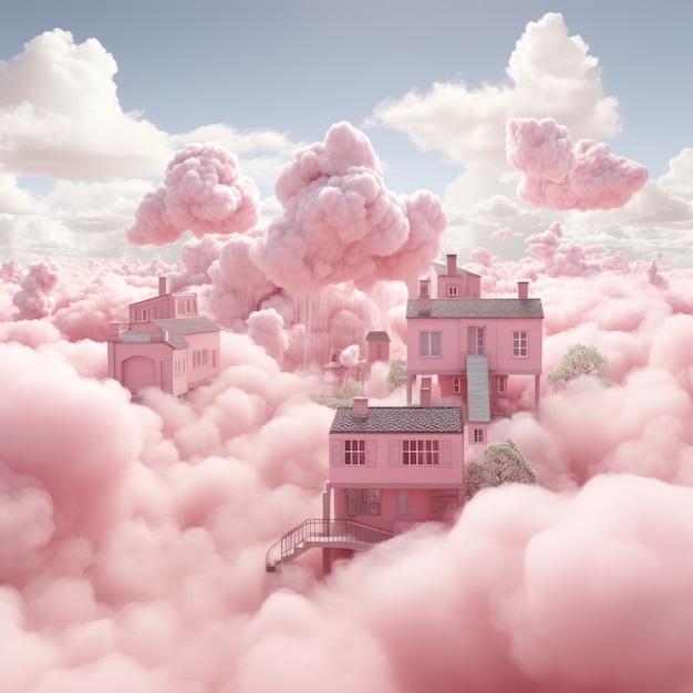 Free photo fantasy style clouds with city