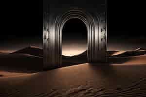 Free photo fantasy style entryway or door with desert landscape