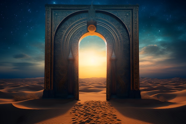 Fantasy style entryway or door with desert landscape