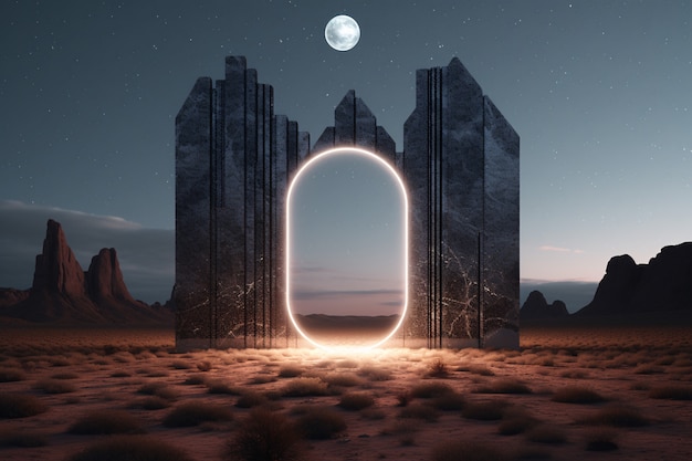 Fantasy style entryway or door with desert landscape