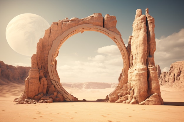 Free Photo fantasy style entryway or door with desert landscape