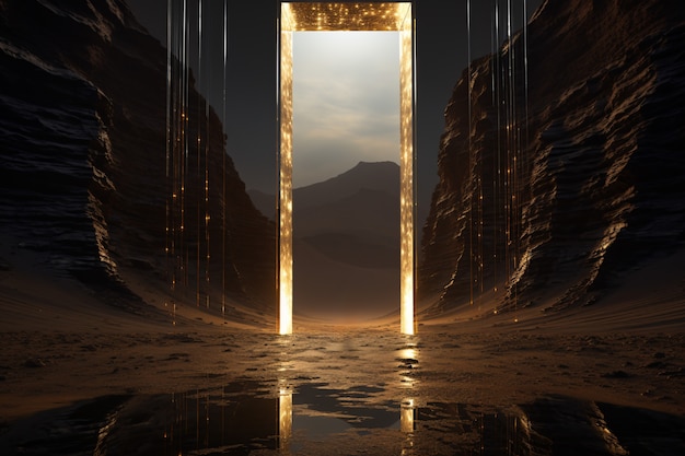 Free photo fantasy style entryway or door with desert landscape