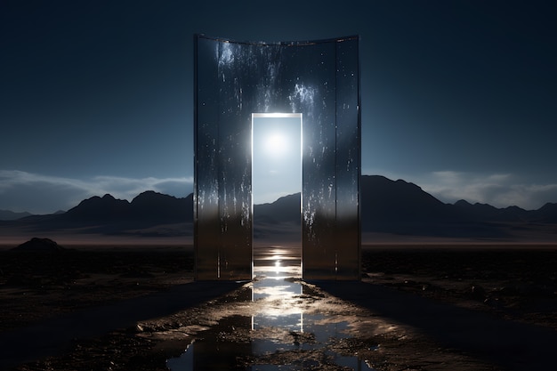 Free photo fantasy style gateway or portal with desert landscape