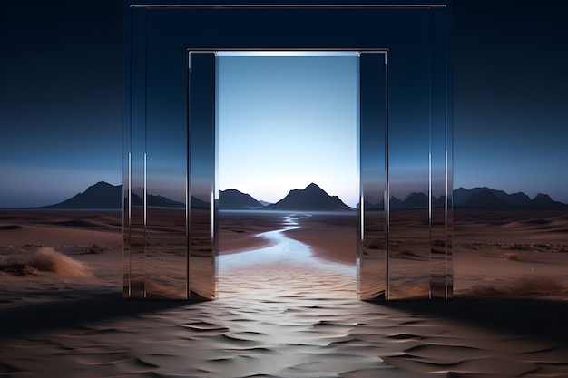 Free Photo fantasy style gateway or portal with desert landscape