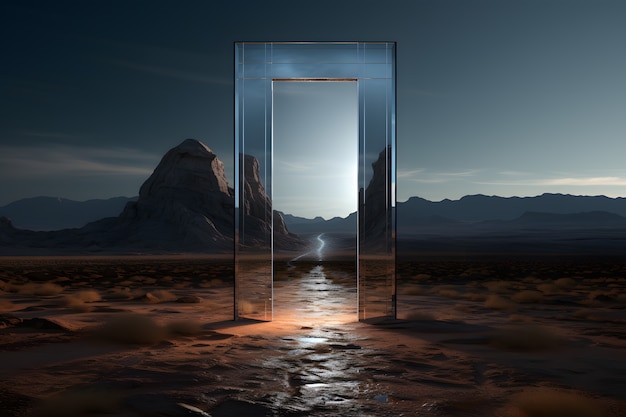 Free photo fantasy style gateway or portal with desert landscape