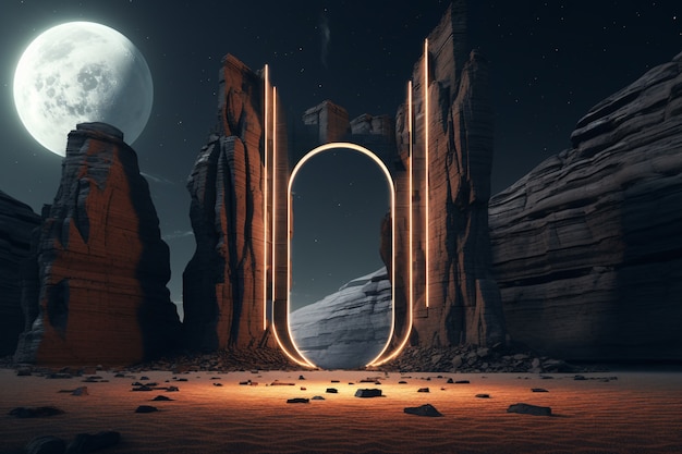 Free Photo fantasy style gateway or portal with desert landscape