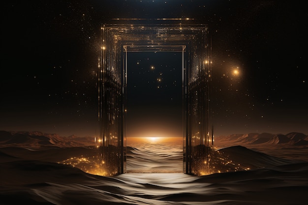 Free photo fantasy style gateway or portal with desert landscape