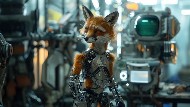 Free Photo fantasy style half fox  half-robot