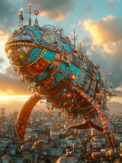 Free photo fantasy style half whale half-robot