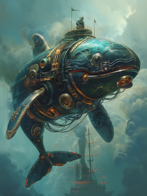 Free photo fantasy style half whale half-robot