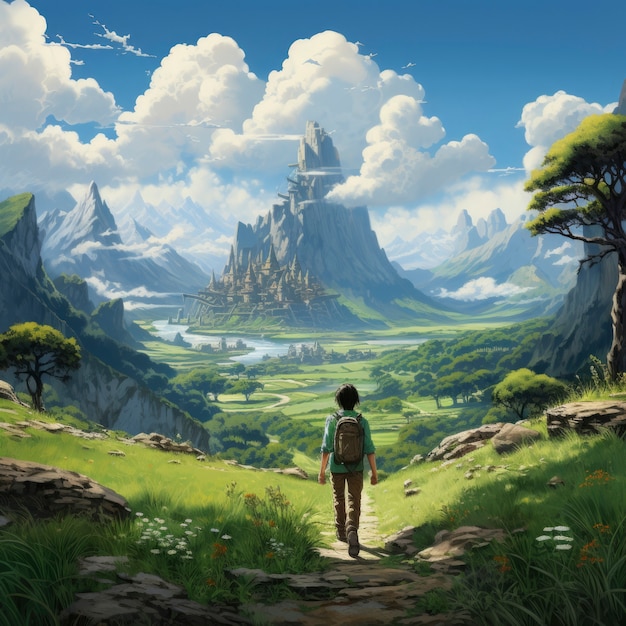 Fantasy style scene with mountains landscape