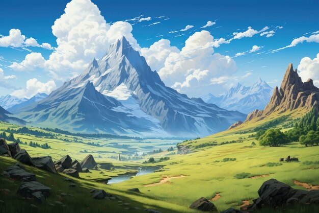 Fantasy style scene with mountains landscape