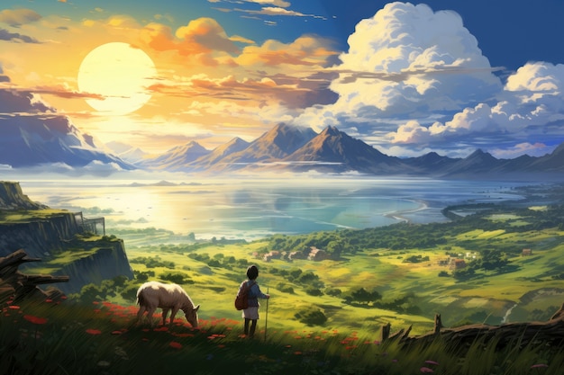 Fantasy style scene with mountains landscape