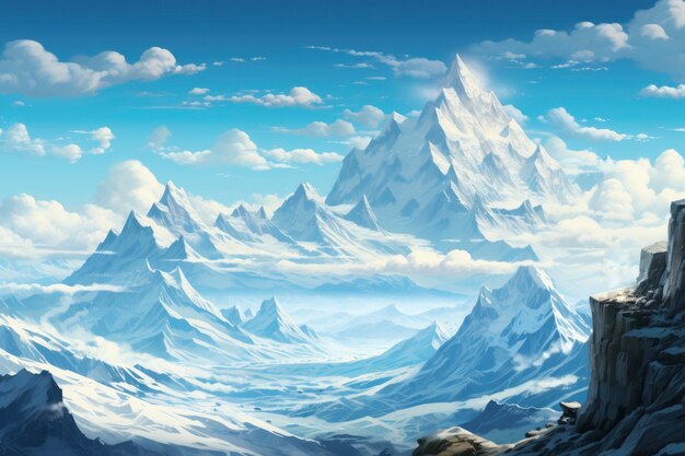 Fantasy style scene with mountains landscape