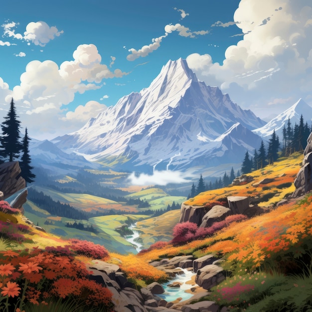 Free Photo fantasy style scene with mountains landscape