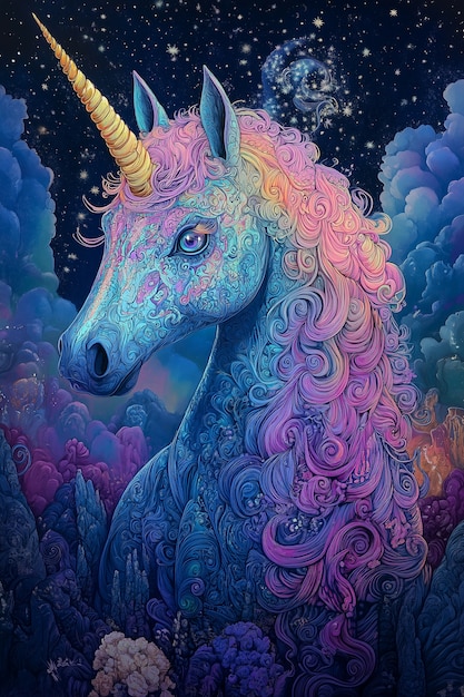 Free Photo fantasy unicorn with digital art style