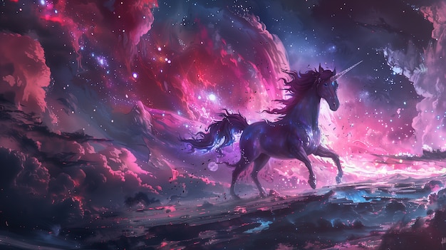 Free Photo fantasy unicorn with digital art style