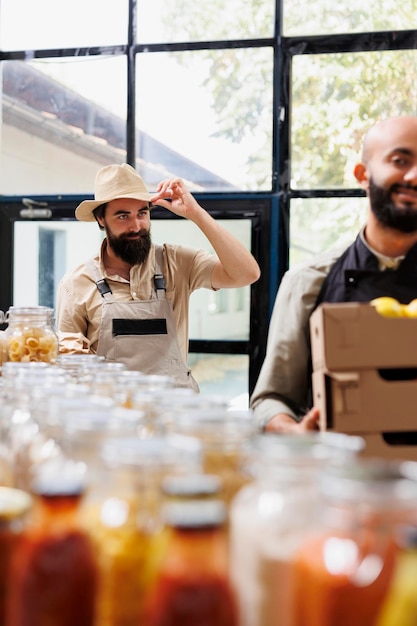 Free photo farmer provides organic items to retailer