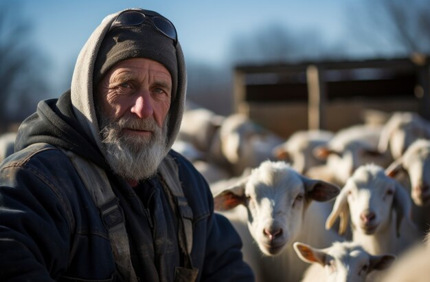 Farmer taking care of goat farm