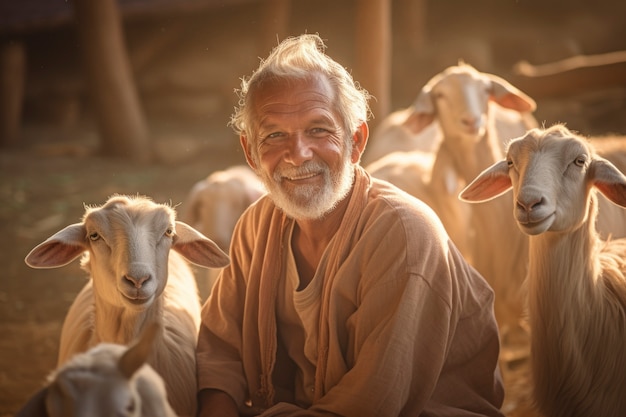 Farmer taking care of goat farm