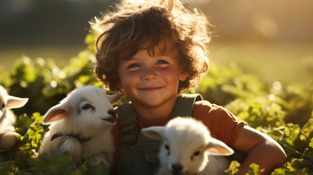 Free Photo farmer taking care of goat farm