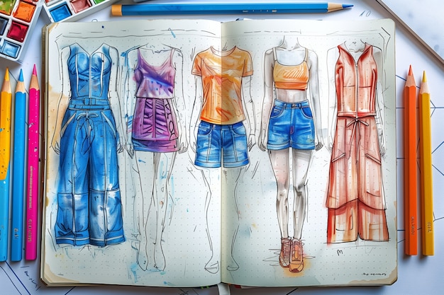 Free photo fashion design sketch in digital art style