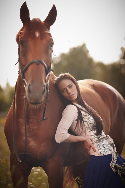 Fashion young female in blue scirt