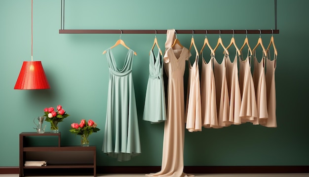 Free photo fashionable clothing collection hanging in a modern elegant closet generated by artificial intelligence