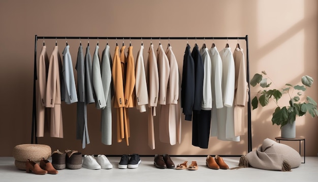 Fashionable clothing collection in modern boutique store generated by AI