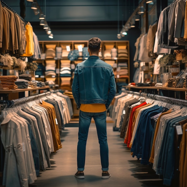 Fast fashion concept with man in clothing store