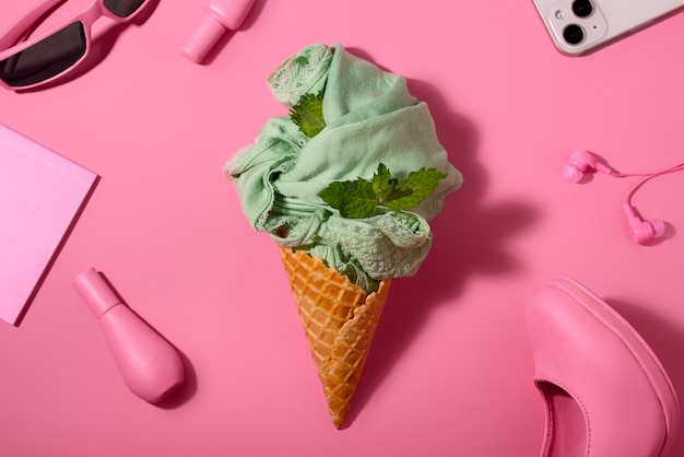 Free photo fast fashion concept with materials and textiles disguised as ice cream