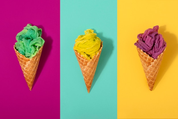 Free photo fast fashion concept with materials and textiles disguised as ice cream