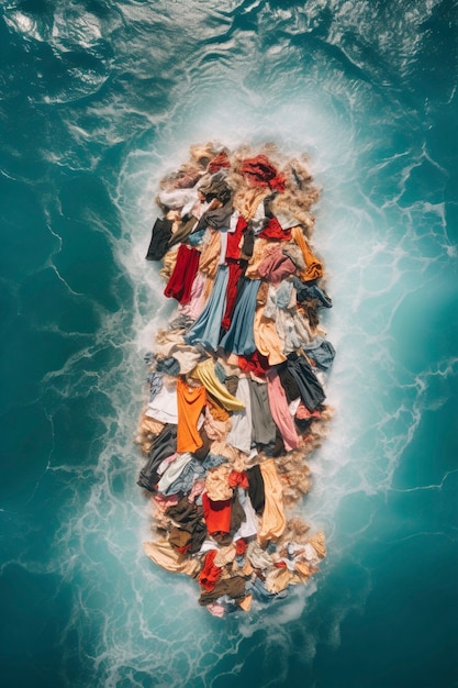 Free Photo fast fashion concept with piles of clothes in ocean