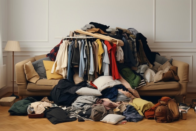 Free photo fast fashion concept with piles of clothes