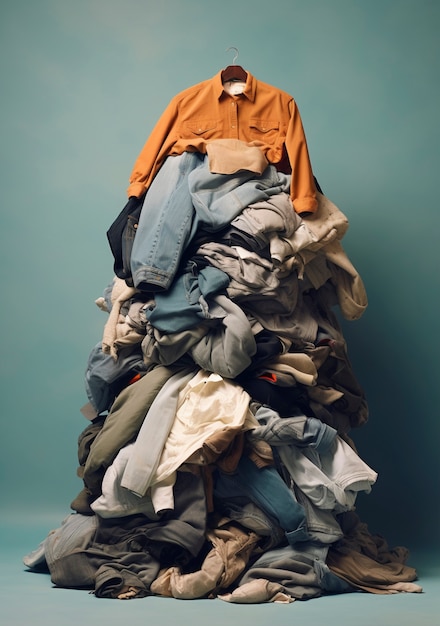 Free photo fast fashion concept with piles of clothes