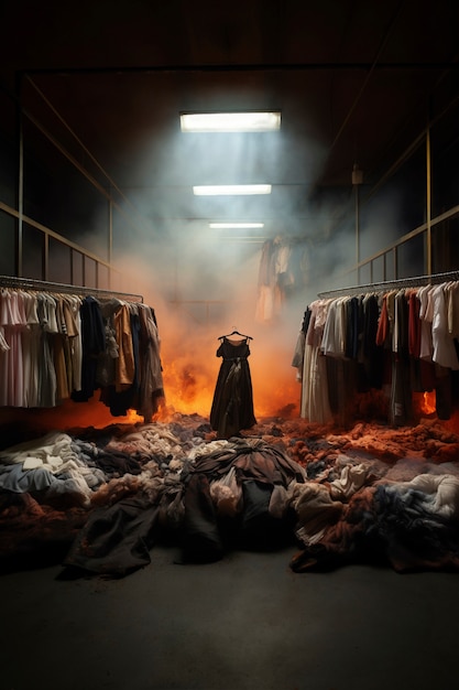 Free Photo fast fashion concept with piles of clothes