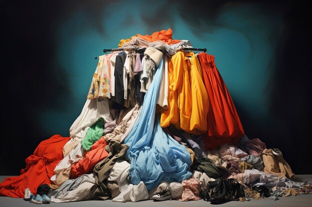 Fast fashion concept with piles of clothes