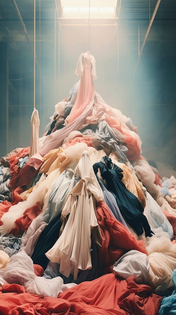 Free Photo fast fashion concept with piles of clothes