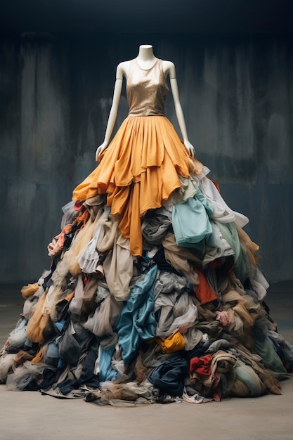 Free Photo fast fashion concept with piles of clothes