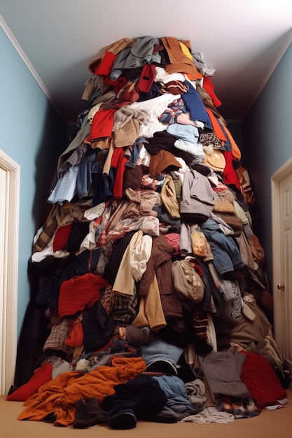 Free photo fast fashion concept with piles of clothes