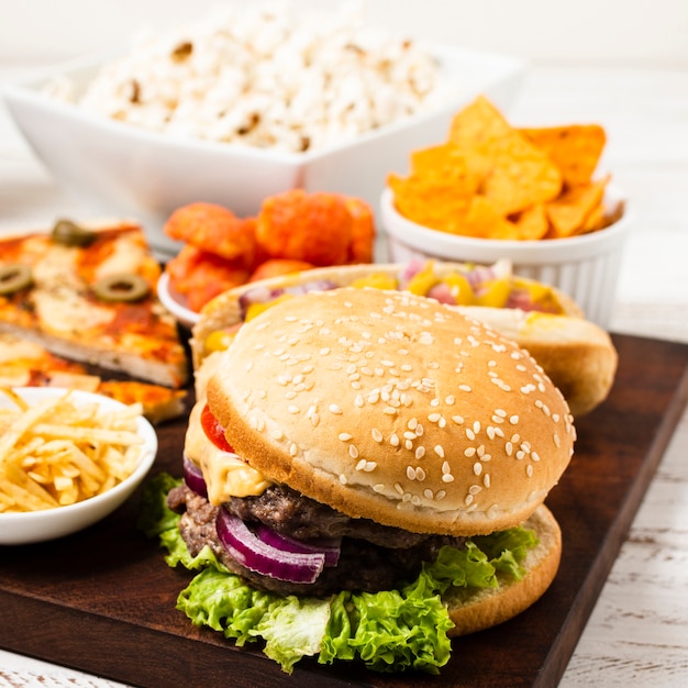 Fast food tray on white table