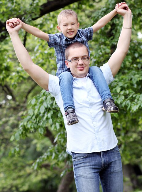 Father and his son have fun in the park