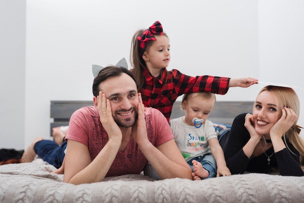 Father smiling enjoying the family