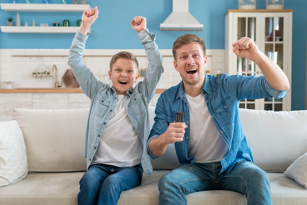 Father and son being excited and spending time together