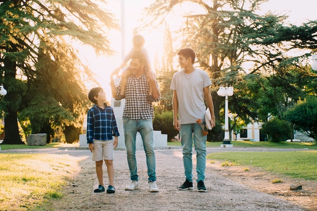 Father and sons happy on fathers day